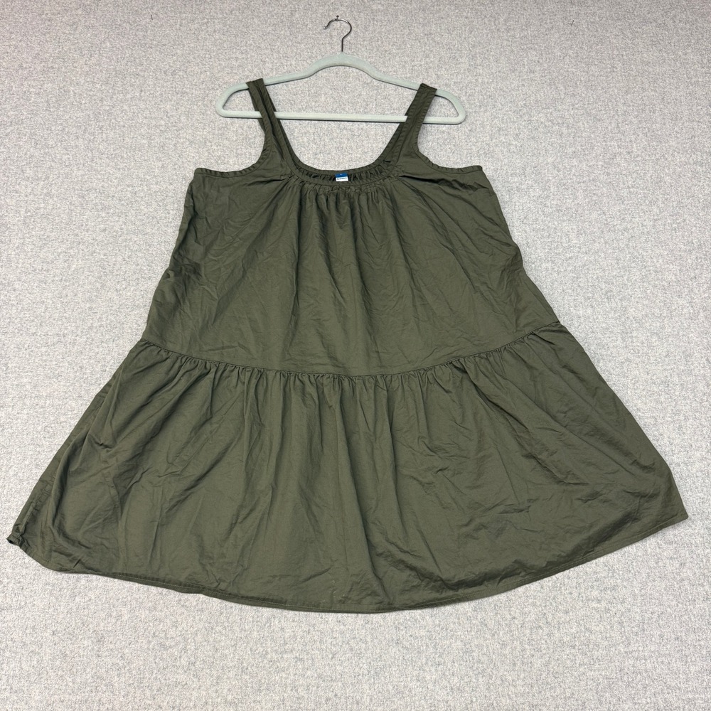 Old Navy Mini Dress Large Olive Green Cotton Tiered Babydoll Pockets Sleeveless